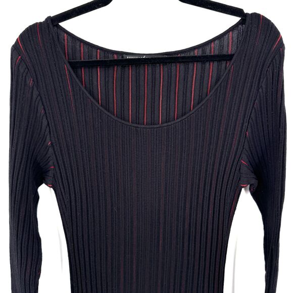 PERUVIAN CONNECTION Black Red Serenissima Fit & Flare Pleated Midi Dress Size L - Picture 4 of 8